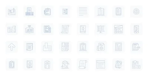 32 Thin Outline Grid Fitted Vector Icons crafted for Instructions High Reso.. Stock Illustration