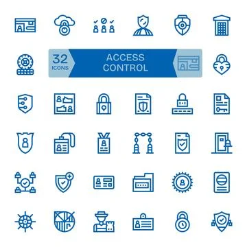 32 Vector Icons for Access Control optimized in Grid Fitted 64x64 Bold Line.. Stock Illustration