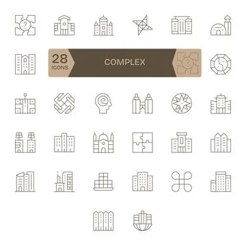 32 Vector Icons for Complex optimized in PIXEL Perfect 64x64 Thin Line reso.. Stock Illustration