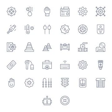 32 Vector Icons for Control featuring 64x64 Grid Fitted Thin Line Graphics Stock Illustration