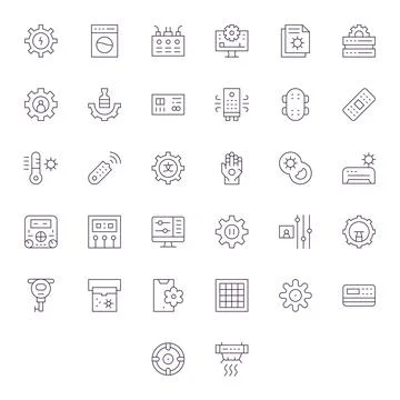 32 Vector Icons for Control Panel optimized in Display Perfect 64x64 Thin L.. Stock Illustration