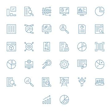32 Vector Icons for Data Analysis optimized in Detail Enhanced Retina Ready.. Stock Illustration