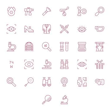 32 Vector Icons for Detail featuring High Resolution Grid Fitted Thin Line .. Stock Illustration