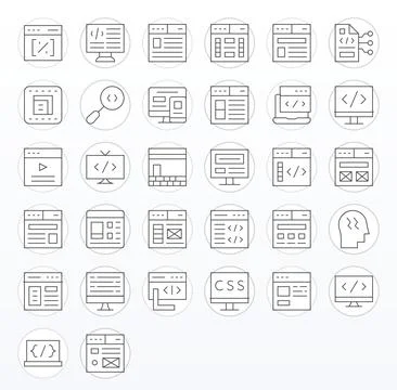 32 Vector Icons for Html optimized in Pixel Aligned 256x256 Thin Line resol.. Illustrazione stock