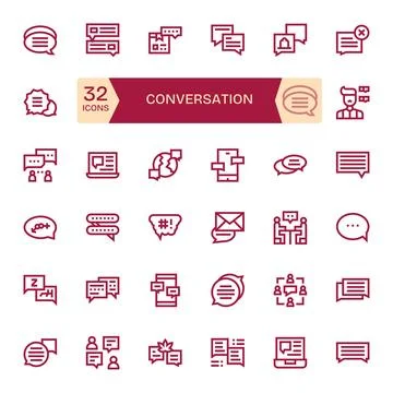 32 Vector Icons inspired by Conversation in Pixel Optimized 128x128 Bold Li.. Stock Illustration