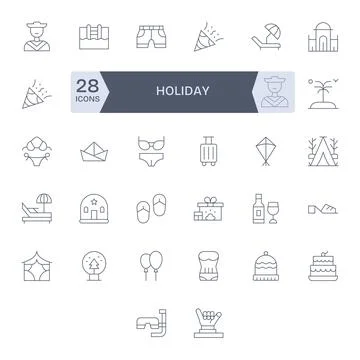 32 Vector Icons inspired by Holiday in Editable Retina Ready Thin Line qualit Stock Illustration