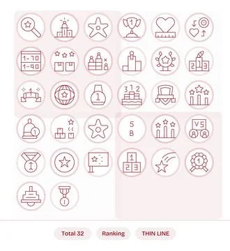 32 Vector Icons inspired by Ranking in PIXEL Perfect 64x64 Thin Line quality 스톡 일러스트