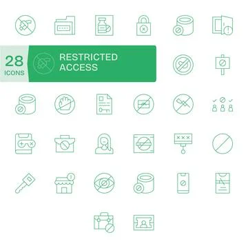 32 Vector Icons inspired by Restricted Access in Editable 128x128 Thin Line.. Stock Illustration