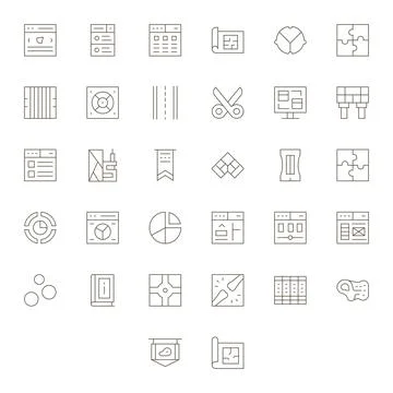 32 Vector Icons inspired by Section in Grid Fitted High Resolution Thin Lin.. Stock Illustration