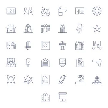 32 Vector Icons for Modern Design optimized in Display Perfect 64x64 Thin L.. Stock Illustration