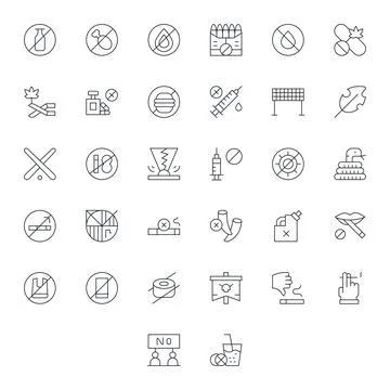 32 Vector Icons for Prohibition optimized in Editable 256x256 Thin Line res.. Stock Illustration