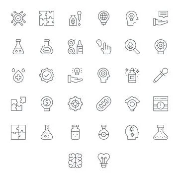 32 Vector Icons for Solution optimized in Pixel Optimized 64x64 Thin Line r.. Ilustración de archivo