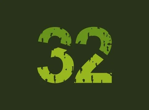 32 vector number made of grungy, grunge texture. Rubber stamp imprint style.  스톡 일러스트