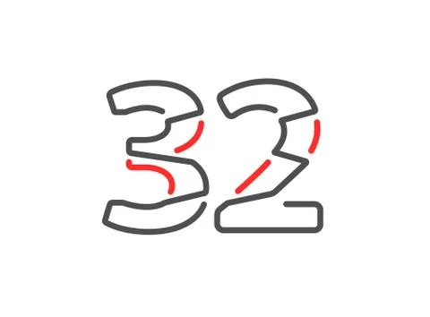 32 vector number. Modern trendy, creative style line design. For logo, brand  Stock Illustration
