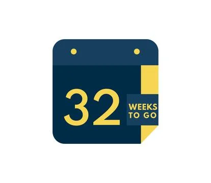 32 Weeks to go calendar icon on white background Illustration