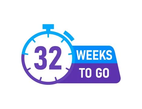 32 Weeks to go labels on white background Stock Illustration