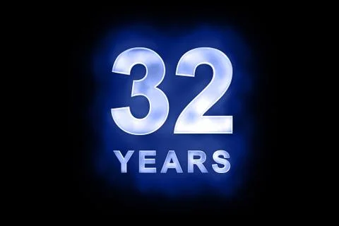 32 years in glowing white numbers on blue Stock Illustration