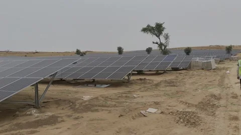320 MW solar power plant in Noorsar, Rajasthan, India Stock Footage 200784953