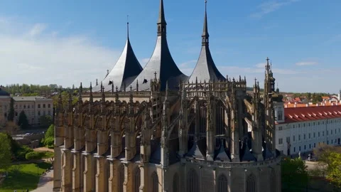 St Barbara's Church, Rising Shot, Kutna Hora, Czechia - Aerial Drone St Barbara's Church, Rising Shot, Kutna Hora, Czechia - Aerial Drone