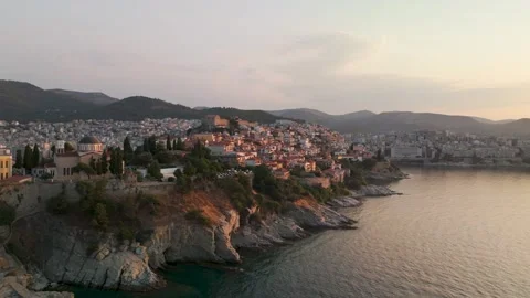 Panagia Penninsula at Sunrise, Kavala, Macedonia, Greece - Aerial Drone