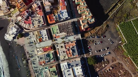 Puerto Naos, Top Down View, La Palma, Canary Islands, Spain - Aerial Drone Puerto Naos, Top Down View, La Palma, Canary Islands, Spain - Aerial Drone