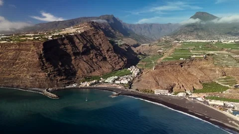Valley Wide Shot at Puerto de Tazacorte, La Palma, Canary Islands - Aerial Drone Valley Wide Shot at Puerto de Tazacorte, La Palma, Canary Islands - Aerial Drone