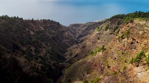 Flight to Ocean from Barranco de Garome, La Palma, Canary Islands - Aerial Drone Flight to Ocean from Barranco de Garome, La Palma, Canary Islands - Aerial Drone