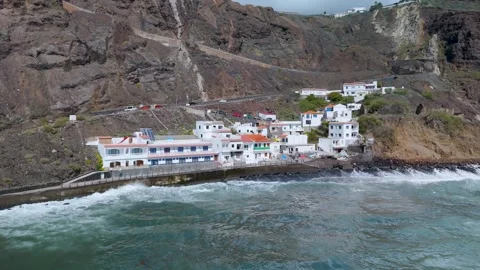 Crashing Waves at Playa de Las Salinas, Alojera, La Gomera - Aerial Drone Crashing Waves at Playa de Las Salinas, Alojera, La Gomera - Aerial Drone