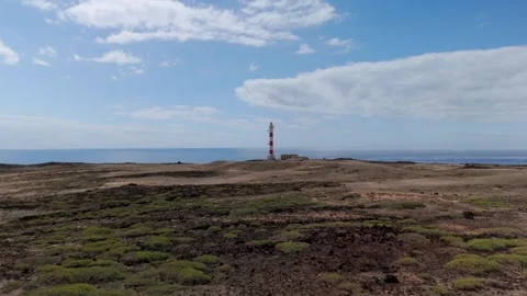 Approaching Abona Lighthouse Over Land, Tenerife, Canary Islands - Aerial Drone