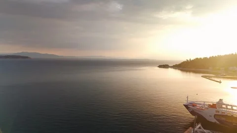 Sunrise at Limenas, Thasos, Macedonia, Greece - Aerial Drone Sunrise at Limenas, Thasos, Macedonia, Greece - Aerial Drone