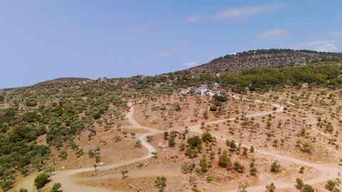 Path leading to Aphrodite's Tear, Giola Lagoon, Thasos, Greece - Aerial Drone Path leading to Aphrodite's Tear, Giola Lagoon, Thasos, Greece - Aerial Drone