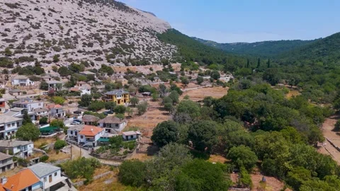 Flight over ruins in Theologos, Macedonia, Thasos, Greece - Aerial Drone Flight over ruins in Theologos, Macedonia, Thasos, Greece - Aerial Drone