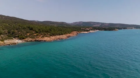 Circling Coastline and Thracian Sea, Limenaria, Thasos, Greece - Aerial Drone Circling Coastline and Thracian Sea, Limenaria, Thasos, Greece - Aerial Drone