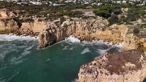 Pan Across Praia da Coelha Beach, Sesmarias, Algarve, Portugal - Aerial Drone Pan Across Praia da Coelha Beach, Sesmarias, Algarve, Portugal - Aerial Drone