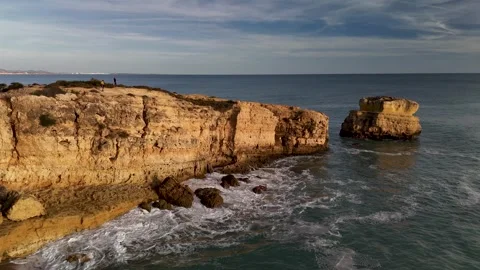 Circling Coastline at Sunset, Albufeira, Algarve, Portugal - Aerial Drone Circling Coastline at Sunset, Albufeira, Algarve, Portugal - Aerial Drone