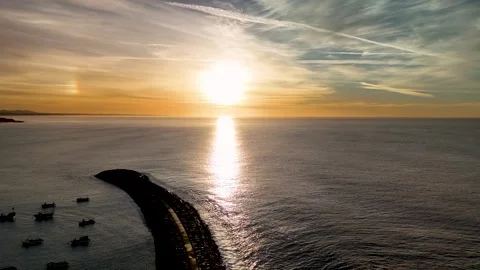 Sunrise at Ponta da Baleeira, Albufeira, Algarve, Portugal - Aerial Drone Sunrise at Ponta da Baleeira, Albufeira, Algarve, Portugal - Aerial Drone