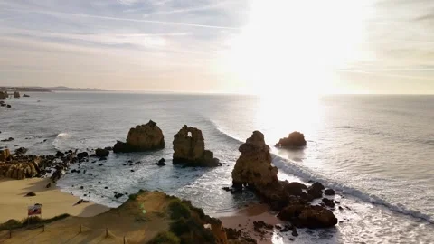 From Land out to Praia dos Arrifes Beach, Albufeira, Portugal - Aerial Drone From Land out to Praia dos Arrifes Beach, Albufeira, Portugal - Aerial Drone