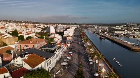 Wide Shot over River in Lagos, Algarve, Portugal - Aerial Drone Wide Shot over River in Lagos, Algarve, Portugal - Aerial Drone