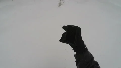3214 Cell Phone Dead Man Lost in Snow Storm, 4K Video stock 48010755