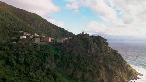 Nonza Wide Pan Across, Cap Corse, Corsica, France - Aerial Drone