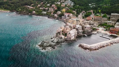 Descending into Erbalunga, Cap Corse, Corsica, France - Aerial Drone