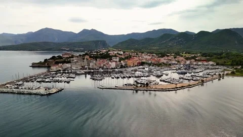 Circling Saint Florent, Haute Corse, Corsica, France - Aerial Drone