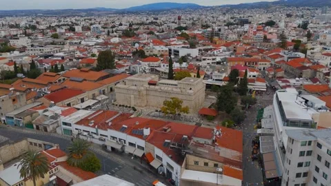 Cinematic Aerial Pan Around and Over Historic Lemesos Castle