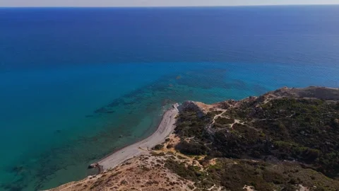 High Altitude Aerial Flight Down Cape Aspro Towards the Coastline, Cyprus