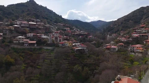 Aerial Approach to Agia Paraskeui Church, Moutoullas Valley, Cyprus