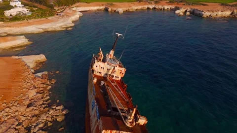 Birds Eye View Pass Over Edro III Shipwreck and White Coastal Cliffs