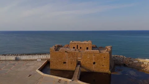 Flying Over Paphos Castle and Harbour Walls in Cyprus | Aerial Drone View