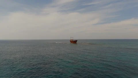 Aerial Wide Approach and Pass of MV Dimitrios II Shipwreck off Cyprus Coast