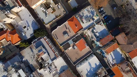 Top Down Drone View Over Nicosia Walled City Rooftops and Narrow Streets