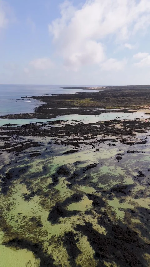 Aerial Flight Over Caletón Blanco Volcanic Rock Pools, Lanzarote